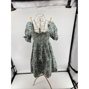 Dizzy Lizzy Smocked Puff Sleeve Mini Dress Floral Paisley Size Large